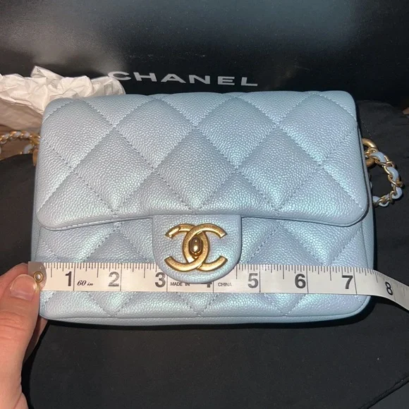RESERVED Chanel my perfect Mini Square 21k Iridescent Light Blueadjustable chain - Picture 9 of 13